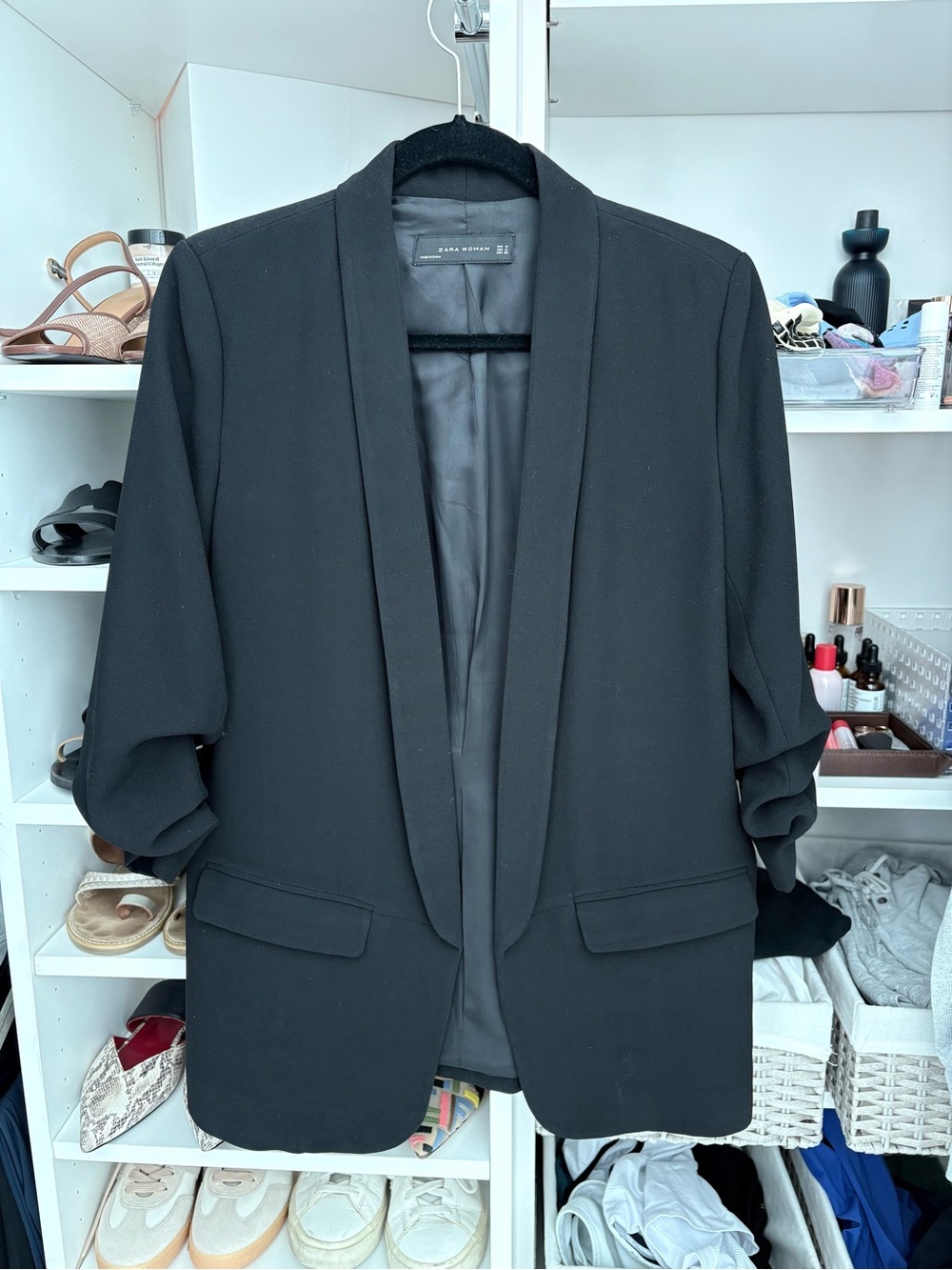 Zara Black Cinched Sleeve Blazer (M)